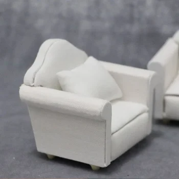 1:12 Mini Sofa Baldai Gyvenamasis Kambarys Scena Modelio Miniatiūra Balto Audinio Vientisos Spalvos Viena Sofa-Mini Sofa