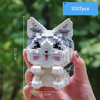 1022pcs + Anime Cute Cat Mini Modelio Kūrimo Blokai 
