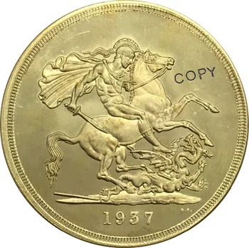 1937 m. Jungtinė Karalystė 5 Svarų George VI Aukso Žalvario monetos Kolekcionieriams Kopijuoti Monetos