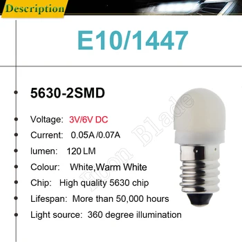 2/4 Vnt E10 Miniatiūriniai LED Lemputė 3V 6 V 3/6 Volt Šiltai Balta Varžtas Atnaujinti Lempa Pakeisti Žibintuvėlį, Fakelą priekinis žibintas, Dviračio Darbą Šviesos