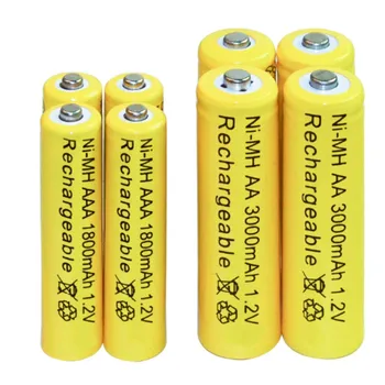 2019 Įkraunamos Baterijos AA 3000mAh + AAA 1800mAh 1.2 v Ni-MH Baterija geltona ląstelių Nemokamas pristatymas led žibintuvėlis Žaislai, RC