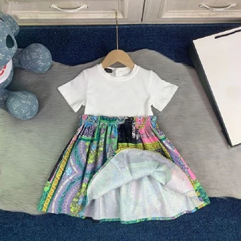 2021 m. Vasarą vaikai spausdinimo gėlių suknelė mados baby girl princesė atsitiktinis suknelės, mažmeninės prekybos, didmeninės drabužių