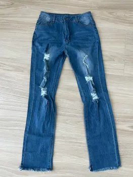 2021 Mados Atsitiktinis Džinsinio audinio Kelnės Vaikinas Ne-padėties Skylę Moterų Džinsus High Waisted Ripped Jeans Mygtuką Kišenė Džinsai #T3G