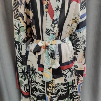 2021 Moterų Marškiniai Negabaritinių Juoda Kratinys Kimono Ilgai, Palaidinės Moterims, Atsitiktinis Vasaros Paplūdimio Diržo Batwing ilgomis Rankovėmis Marškinėliai