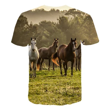 2021 Naujas Juokingi Vyrų marškinėliai gyvūnų arklių 3D Atspausdintas marškinėlius trumpomis rankovėmis Asmenybės Paaugliams Marškinėlius Atsitiktinis laisvi marškinėliai Kūrybos