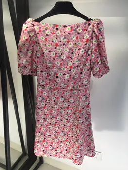 2021 naujas moterų mados mažas raukšlėta chrizantema gėlių V-kaklo lankas suknelė 0327