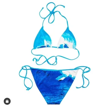 2021 NAUJAS Moterų Spalvingas Kaklaraištis Dažų Padalinta Bikini Sky Blue Gradient maudymosi kostiumėlį Rinkinys