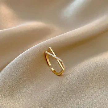 2021 Naują Atvykimo Kristalų Madinga Geometrinis Paprasta Šakutė Cirkonis Žiedai Moterų Mados Aukso Metalo Papuošalai, Dovanos