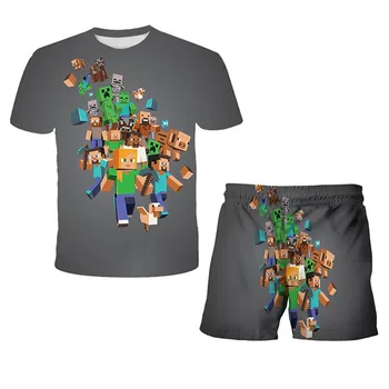 2021 Vasarą Mano pasaulis berniukas mergaitė kostiumas animacinių filmų print T-shirt Trumpas kelnes sportinis kostiumas, kawaii stebuklas žaidimo Mano Pasaulis T-shirt rinkinys