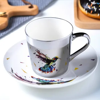250ML Atspindys Keraminės Kavos Puodelio Namų drinkware Sidabro atspindys Puodelis kūrybos Nustebinti dovana draugams anglų arbatos rinkinys