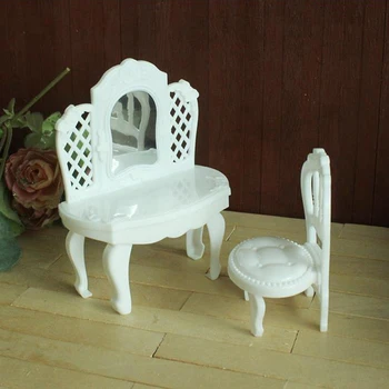 2vnt/set 1:12 Miniatiūriniai Lėlių Miegamojo Baldai Veidrodis Persirengimo Stalas+Kėdė Mini Modelis Lėlių namelio Apdaila