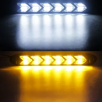 2vnt Universaliųjų Automobilių DRL LED Dienos Veikia Šviesos Vandeniui priekinis žibintas Juostelės Eilės Srauto Geltona Posūkio Signalą Balta DRL Šviesos