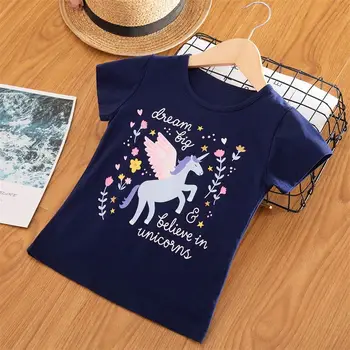 3-8Y Vienaragis T Shirt Baby Girl Vasaros Drabužių Camiseta Unicornio Marškinėlius Merginos Viršūnes Femme Vaikas Tee Enfant Gimtadienio Drabužiai