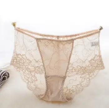 3 PACK Moterų nekilnojamojo šilko tarpkojo su sexy nėrinių vidurio pakilti kelnaitės apatinės kelnės Apatiniai, moteriškas apatinis Trikotažas, dydis M L XL 1011