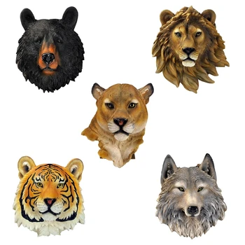 3D Gyvūnų Galvos Sienos Kabo Dervos Apdailos Vilkas Tigras, Leopardas, Liūtas Lokys Freskos Laukinės gamtos Skulptūrų Figūrėlės Skulptūros