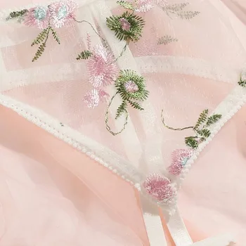 3PC Naujas Seksualus Mados G-String Thong Sleepwear Apatiniai, moteriškas apatinis Trikotažas Gėlių Nėrinių Žr.-per Erotinis apatinis trikotažas Moterims, Skaidri