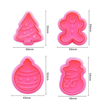 4pcs Slapukas Antspaudas Karpymo 3D Slapukas Stūmoklį Cutter Kalėdų Kepti Sausainių kepimo Formų