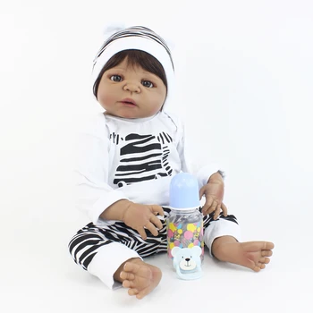 55cm Full Body Silikono Atgimsta Berniukas Baby Doll Realus Vinilo Naujagimių Juoda Oda Gyvas Bebe Mergina Brinquedos Maudytis Žaislas