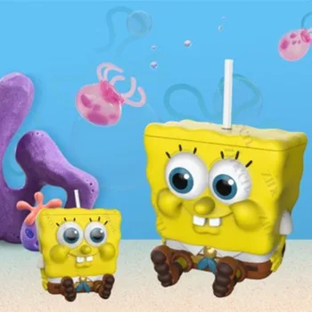 650ml Animacinių filmų Mielas Sponged Bobed Taurės Patrick Star Šiaudų Taurės Pūsti Kibirą 3D Sponge Žvaigždė Šiaudų Taurės Vaikams Suaugusiųjų