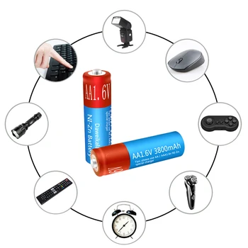AA Įkraunamas Baterijas NiZn 3800mAh Pakeisti 1,5 V/1.2 V AA baterijos 1.6 V Baterija žaislai, MP3 Saulės Šviesos Kamera, MP4 RC automobilių