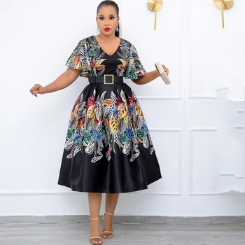 Afrikos Suknelės Moterims 2021 Naujas Vetement Femme Dashiki Gėlių Spausdinti Afrikoje Juoda Suknelė Afrikos Drabužius Ankara Ponios Suknelės