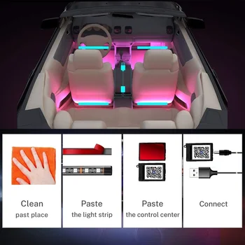ANMINGPU Neon LED Automobilių Koja, Aplinkos Šviesos su USB Belaidžio Nuotolinio APP Muzikos Valdymo Auto LED Interjero Atmosferą Dekoratyvinės Lempos