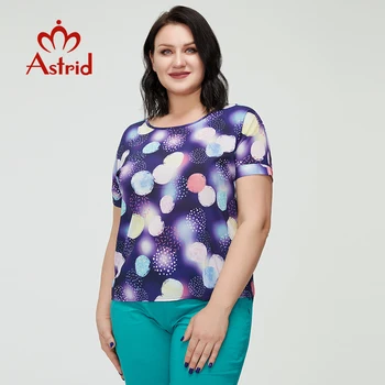 Astrid Vasaros moteriški marškinėliai 2021 Šifono Viršų Moteriška Negabaritinių su trumpomis Rankovėmis Violetinė Drabužių Vintage Mados Tendencijos Spausdinti