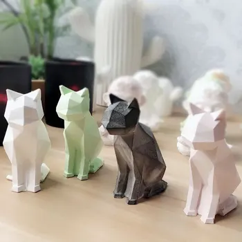 Cemento geometrinis buldogas gyvūnų silikono formos Konkrečių geometrinių katė dekoratyvinė Žvakidė Diamond sodinimo puodą gipso pelėsių
