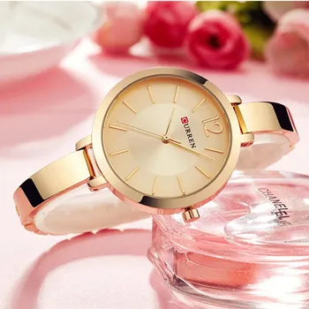 CURREN Mados Aukso Moterų Laikrodžiai, Nerūdijančio Plieno Ultra Plonas Kvarcas Laikrodžio Moteris Romantiškas Laikrodis Moterų Laikrodžiai
