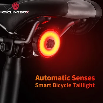 CyclingBOX Smart Dviračių Uodegos Šviesos Automatinis Jausmus, Stop Stabdžiai Vandeniui USB Įkraunamas LED užpakalinis žibintas Dviračių Priedų