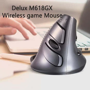 Delux M618GX Belaidės Pelės žaidimas 6 Mygtukus, 1600DPI, Ergonomiškas Vertikalus Kompiuterio Pelės su Guminiais Apsauginį kiautą, PC Nešiojamas kompiuteris