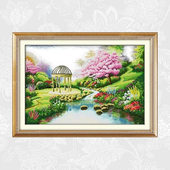 Džiaugsmas sekmadienį Kinijos kryželiu rinkiniai Romantiškas sodas Spausdinimo ant Drobės 14ct 11ct Siuvinėjimo Svajonė salono 