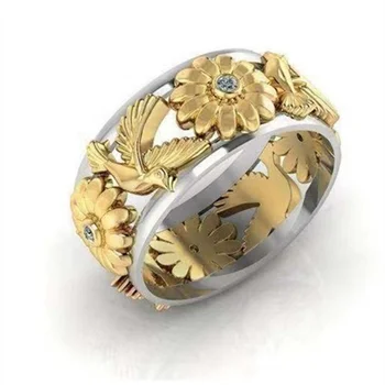 Europos ir Amerikos Stilius Paprastas Aukso Spalvos Saulėgrąžų Paukščių Cinko Lydinio Žiedas Moterims Vestuvių Dalyvavimo Šalies Papuošalai