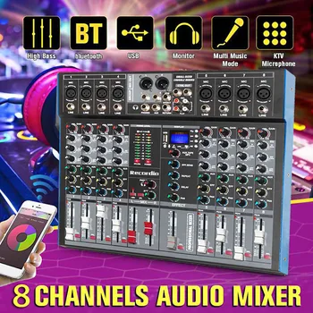 GAX-ET8 Profesinės 8 Kanalo blueteeth Garso Maišytuvas USB High Bass Maišymo Konsolės MP3 Karaoke Stiprintuvo DJ Įranga