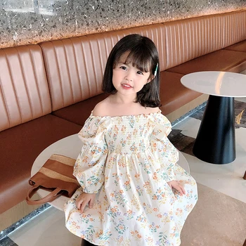 Gooporson Pavasarį Vaikai Gėlių Suknelė Nuo Peties Ilgomis Rankovėmis Princesė Dress Korėjos Mados Mergaitės, Rudenį Komplektai