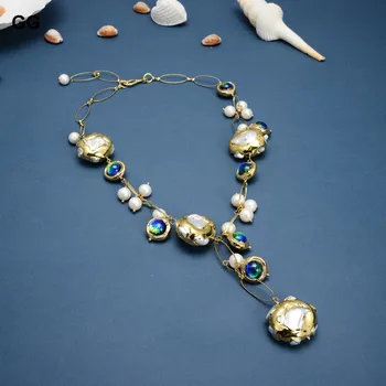 GuaiGuai Papuošalai, Natūralūs Gėlo Vandens Dirbtiniu Būdu Išauginti Perlai White Keshi Perlų Mėlyna Murano Stiklo Karoliai 21