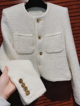 Haute coutur moterų rudenį švarkas elegantiškas chaqueta mujer pritaikyti plius dydžio baltos spalvos tvido švarkas office 5xl 6xl vilnos chalatą