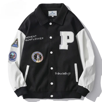 Hip-Hop Jacket Mens Ženklelis Raidės Siuvinėjimas Kratinys Spalvos Bloką Harajuku Streetwear Vyrų Varsity Striukė Unisex Beisbolo Paltai
