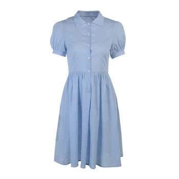 InstaHot Vintage Suknelė 2021 M. Vasarą Sluoksniuotos Rankovėmis Mygtuką Dangus Mėlynas Saldus Plisuotos Moterų Midi Suknelė Atsitiktinis Šalies Linų Linijos Suknelės