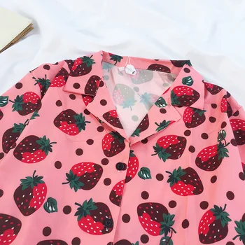 Japonijos rožinė vasarą naujų spalvų braškių spausdinti trumparankoviai marškinėliai