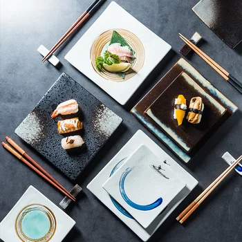 Japonų keramikos kvadratinių plokštės vakarų maistas, pusryčiai plokštė patiekalas plokštės virtuvę kūrybos plokštieji stalo