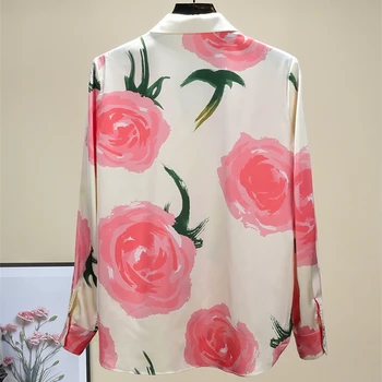 Karšto Mados moterų bowtie ilgą Šifono rankovėmis Marškinėliai Pavasario 2021 Flroal spausdinti elegantiškas palaidinės Viršų C062