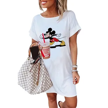 Kawaii Mickey Mouse Animacinių Filmų Vasaros Prarasti Negabaritinių Marškinėliai Suknelė Moterims Korėjos Trumpomis Rankovėmis Suknelės Moteris Plius Dydis Suknelė Paprasta