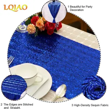 LQIAO 30x180cm China Stalo Runner Royal Blue, Sparkly China Audinio Stačiakampio, Apvalaus Stalo Vestuvės 