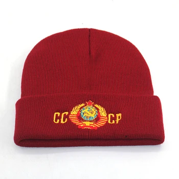Medvilniniai siuvinėjimo Rusija skrybėlę CCCP SSRS megztos kepurės Rudens Žiemos lankstus, minkštas šiltas slidinėjimo beanie kepurė hip-hop beanies unisex