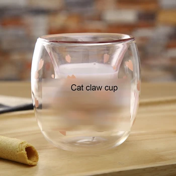 Mielas kūrybos katės letena puodelio pieno kavos puodelį, dvigubo stiklo taurė, taurė cartoon kačių namų biuro sulčių katės letena taurė