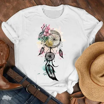 Moterų Lady Gėlių Dreamcatcher Mielas Vasaros Mados Rudenį Marškinėliai, Drabužiai Marškinėlius Tee Moterų Top Moterų Print T Grafinis T-shirt