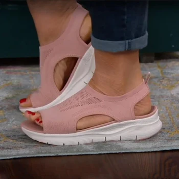 Moterų Sandalai Atidaryti Tne Vientisos Spalvos Ponios Pleišto Batai Tuščiaviduriai Iš Slip-On Moterų Sandalias Akių Platforma Vasaros Mujer Zapatos