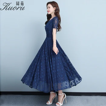 Moterų Suknelės, Vasaros 2021 Blue Vintage Atsitiktinis Suknelė Maxi Sukienka Trumpomis Rankovėmis Plius Dydis Šifono Tunique Longue Femme Vestidos