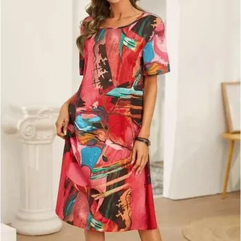 Mulcolorful Grafiti Spausdinti Suknelė Moterims 2021 Elegantiškas Vasaros Suknelė, O ant Kaklo Atostogų Paplūdimyje-line sundress Atsitiktinis Suknelė vestidos